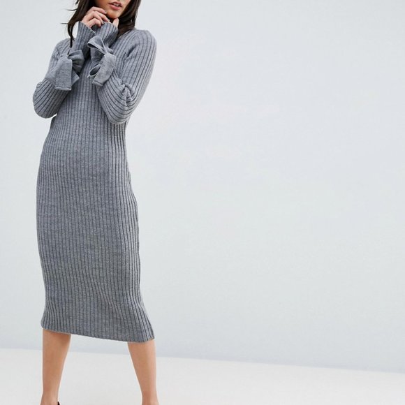 NWOT ASOS Knitted Rib Dress With Knotted Cuff - Picture 2 of 4
